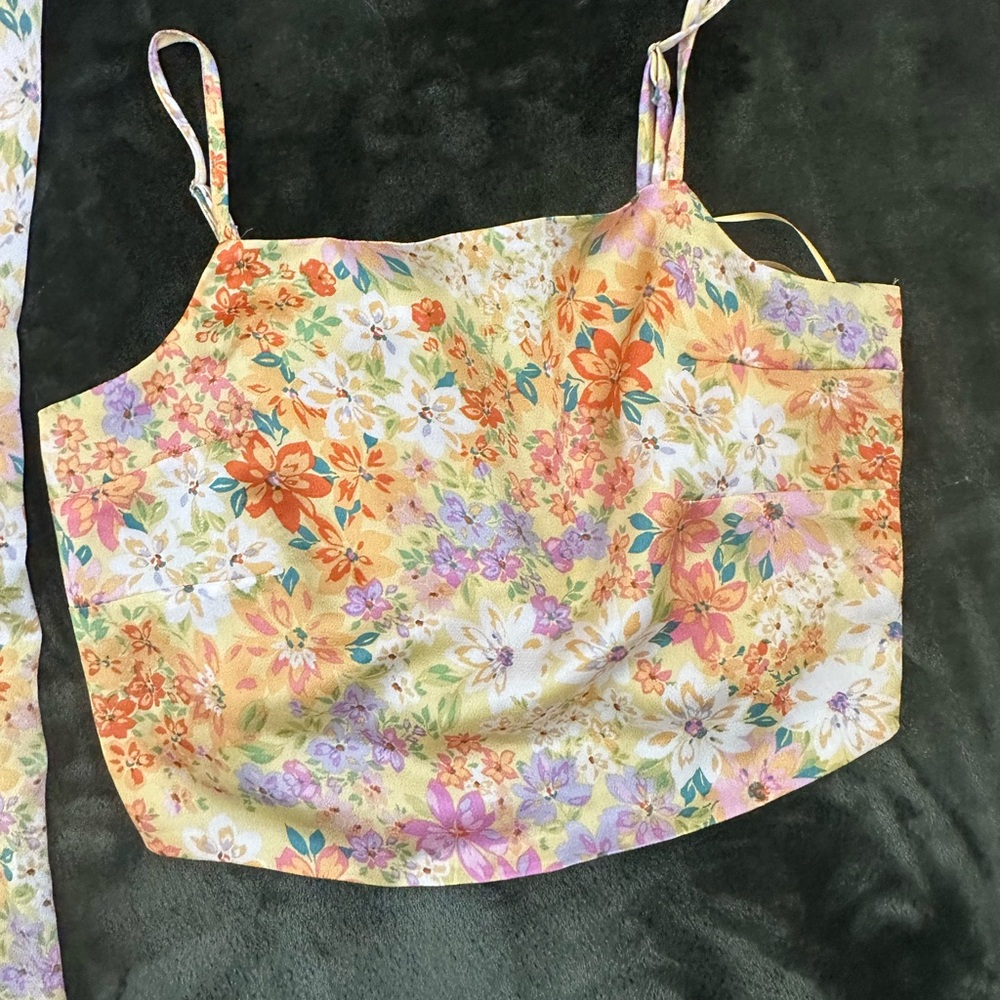 Floral Yellow Orange Lavender Two-Piece Skirt Set - Picture 2 of 6